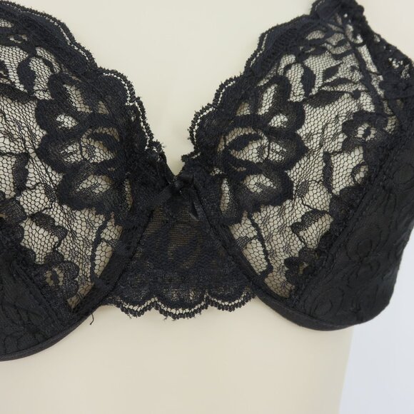 VTG Lilyette 36B Bra Style 96033 Black Floral Flower Lace Underwire Unlined Bow - Picture 3 of 13